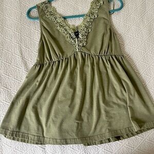 Olive Green Lace Trim Women's Top